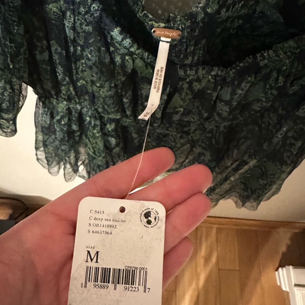 Free People Penelope Black and Green Sheer Floral Blouse - Picture 3 of 3